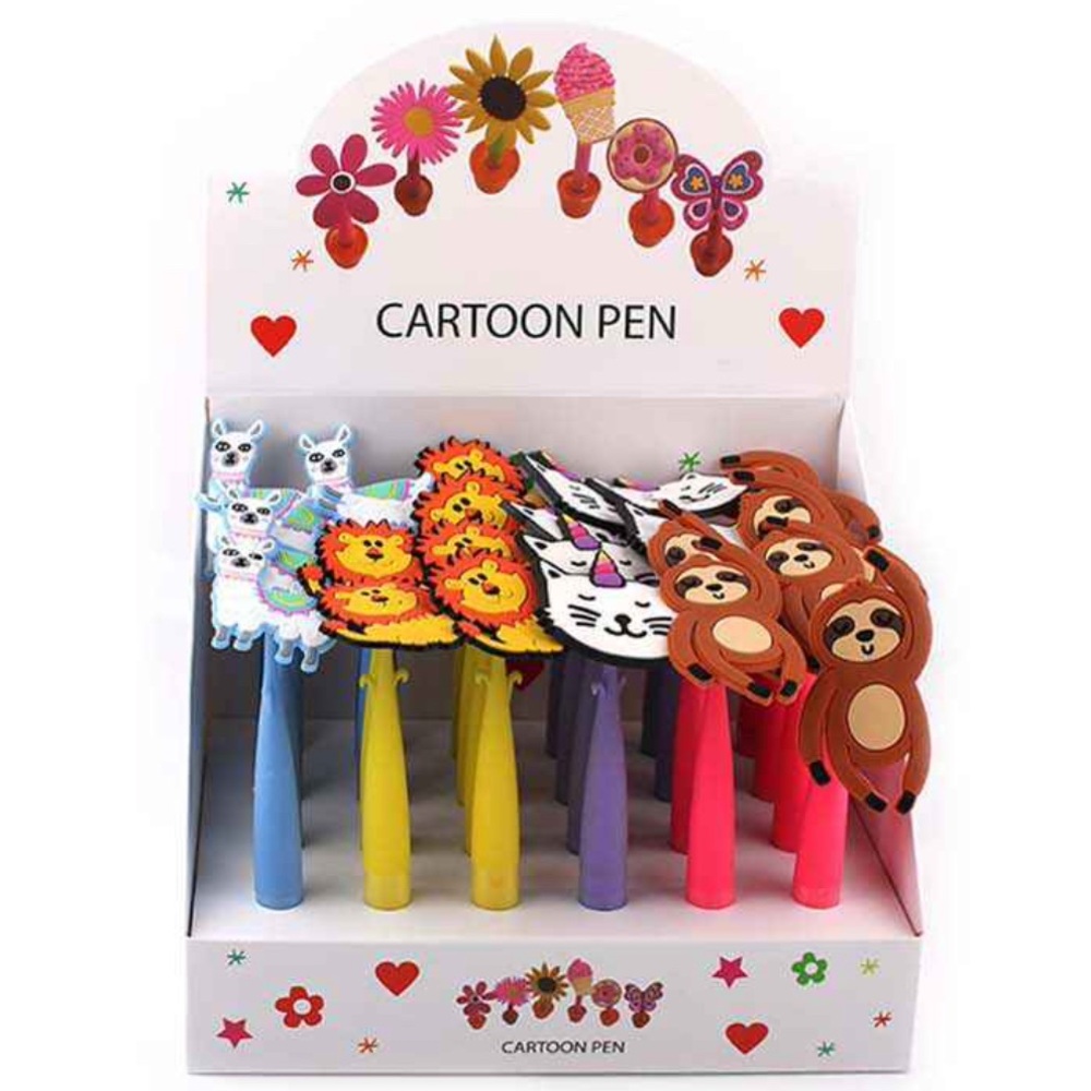 Dozen Cartoon Animal Topper Ballpoint Pen - Assorted Colors
